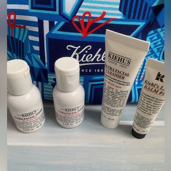 Kiehl’s Makeup Cosmetic Pouch/Bag Cleanser Toner Lip Balm Set - Picture 2 of 11